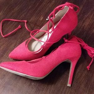 Brash sexy red lace up high heels pumps Size 7 prom graduation wedding